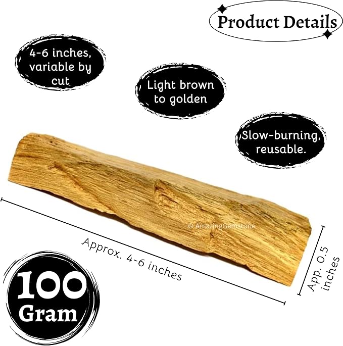 Amazing Gemstone Premium Palo Santo Sticks - 100 Gram Authentic Palo Santo Incense Sticks for Aromatherapy, Meditation, and Cleansing - Natural Scented Fragrance for Relaxation and Spiritual Healing
