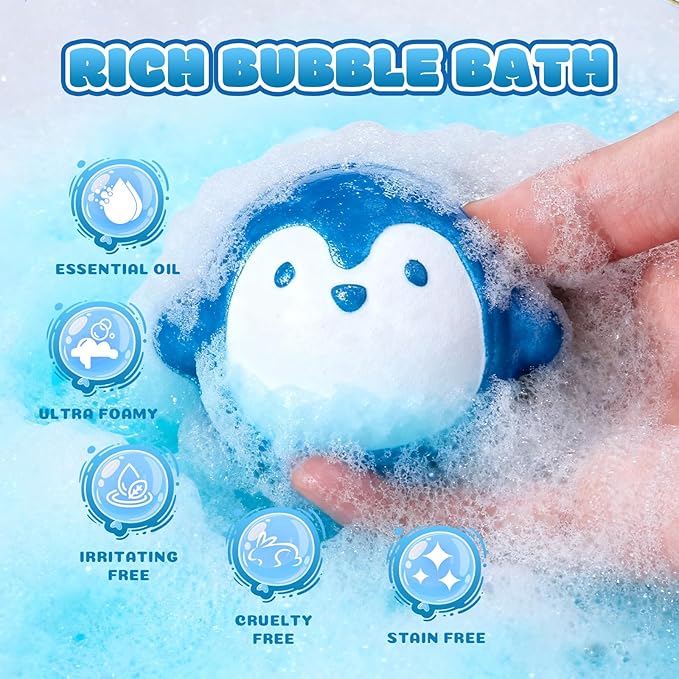Aofmee Bath Bombs for Kids, 12 Pcs Kids Bath Bombs with Essential Oil, 6 Animal Shapes and Fruity Aroma, Natural Organic Spa Gift Set for Boys Girls, Birthday Christmas Halloween - Bloomnest