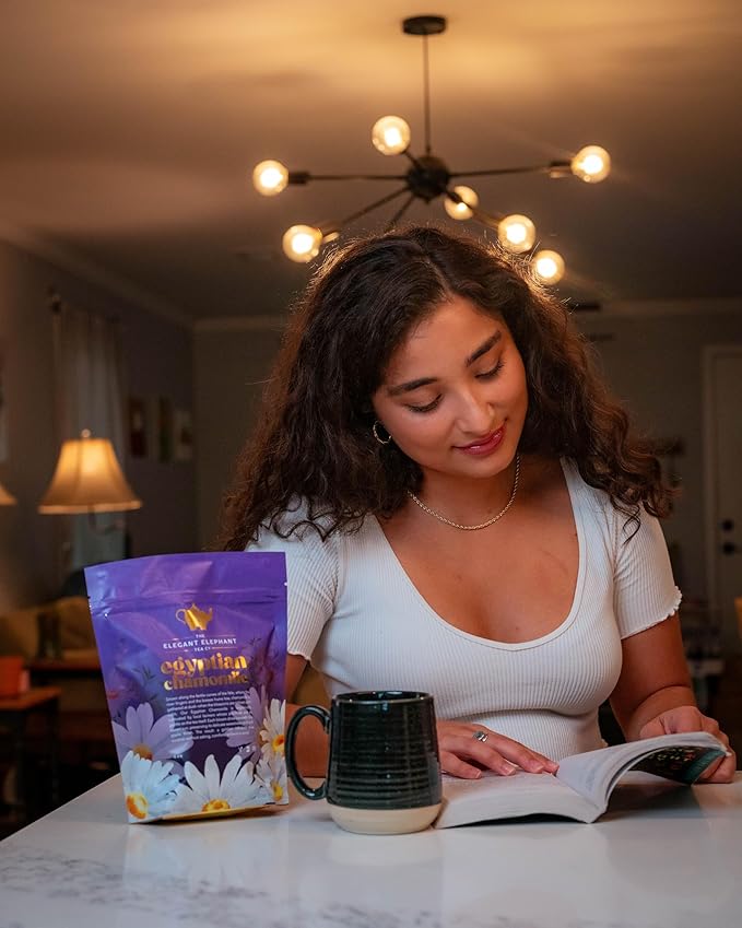 Egyptian Chamomile Tea, Organic Loose Leaf Herbal Tea – Cozy, Calming – Supports Stress Relief, Relaxation & Sleep – 4 oz Resealable Bag (Makes 50 Cups) – The Elegant Elephant - Bloomnest