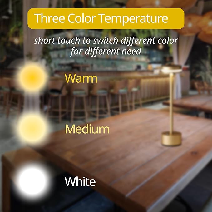 Cordless Table Lamp, Portable Rechargeable Bedside Lamp, Touch Stepless Dimmable Desk Lamp, for Home Bedroom Hotel Restaurant Bar Outdoor, 2 Pack, Gold - Bloomnest