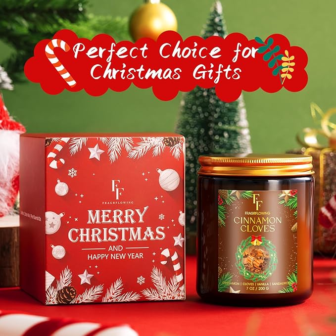 Christmas Candle, Cinnamon Cloves Scented Candles for Home, Holiday Candles Natural Soy Candle, Aromatherapy Candle 7 oz Jar Candles Christmas Gifts for Women Men - Bloomnest