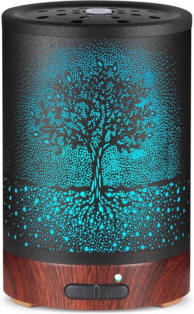 Essential Oil Diffuser- Aromatherapy Diffuser with7 Colors Light and Auto-Off for Women Metal Cool Mist Humidifier for Home and Office for Mom Women(Tree) - Bloomnest