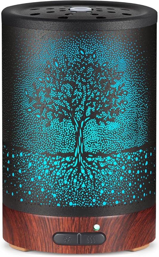 Essential Oil Diffuser- Aromatherapy Diffuser with7 Colors Light and Auto-Off for Women Metal Cool Mist Humidifier for Home and Office for Mom Women(Tree) - Bloomnest