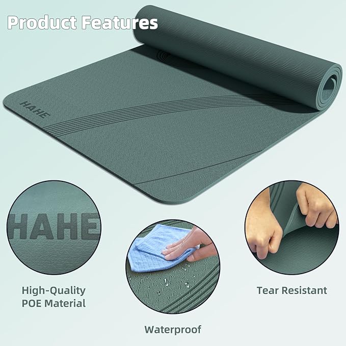 Yoga Mat High Density Exercise Mat, 76"x32"x0.27"Thick Wide & Large Yoga Mat for Women Men, Professional POE Workout Mat for Yoga, Pilates, Fitness & Stretching - Bloomnest