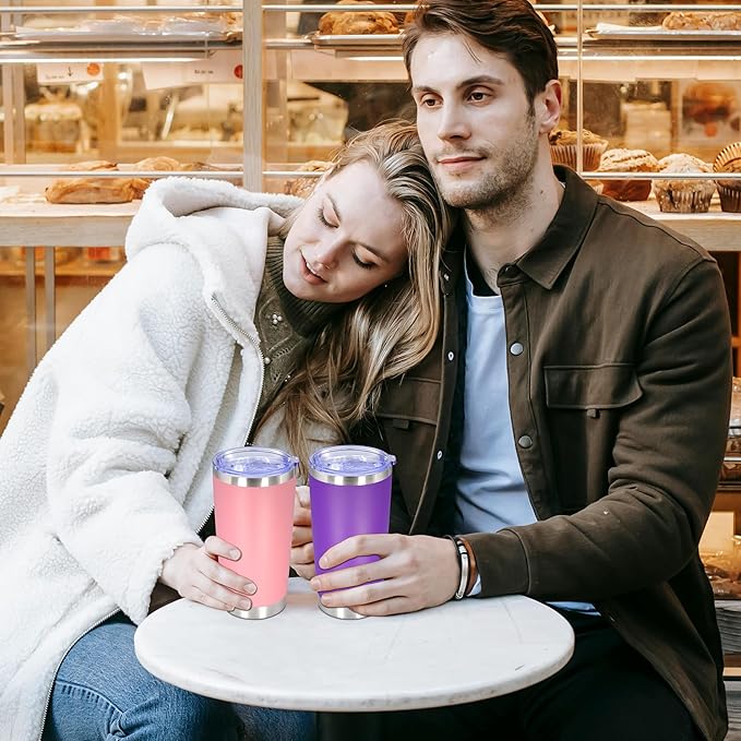 20 oz Tumbler with lid Double Wall Vacuum Insulated Tumblers Stainless Steel Coffee Mug Travel Coffee Tumbler Powder Coated Tumbler Cup Keep Hot&Cold - (Pink 6 Pack)