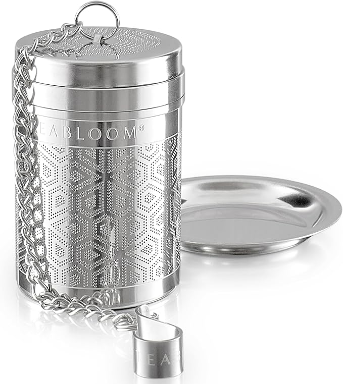 Teabloom Elegant Stainless Steel Loose Leaf Tea Infuser – Tea Connoisseur's Choice for White, Green, Oolong, Black, and Herbal Teas – Geometric Blossom Design – Small Size - Bloomnest