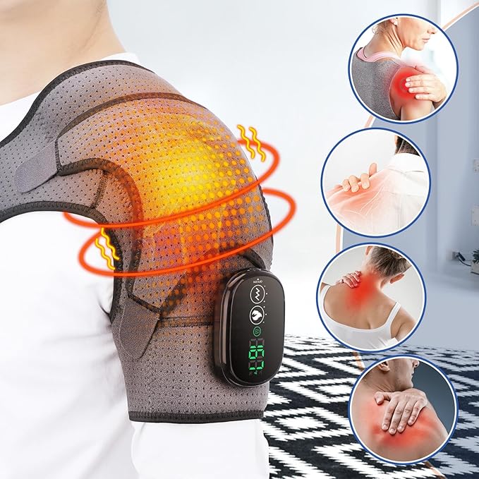 Cordless Shoulder Heating Pad, Heated Shoulder Wrap with Vibration, Shoulder Massager Heated Shoulder Brace for Women Men - Bloomnest