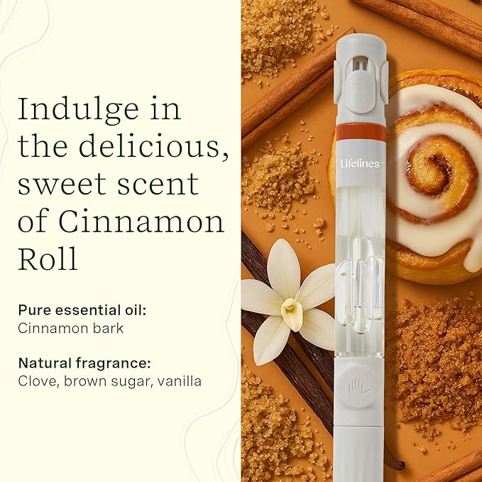 Lifelines Pen Diffuser Set, Cinnamon Roll - 1mm Black Ballpoint Pen with Scented Essential Oil Blend & 2 Ink Refills – Aromatherapy Diffuser & Sensory Immersion Diffuse Aroma As You Write - Bloomnest