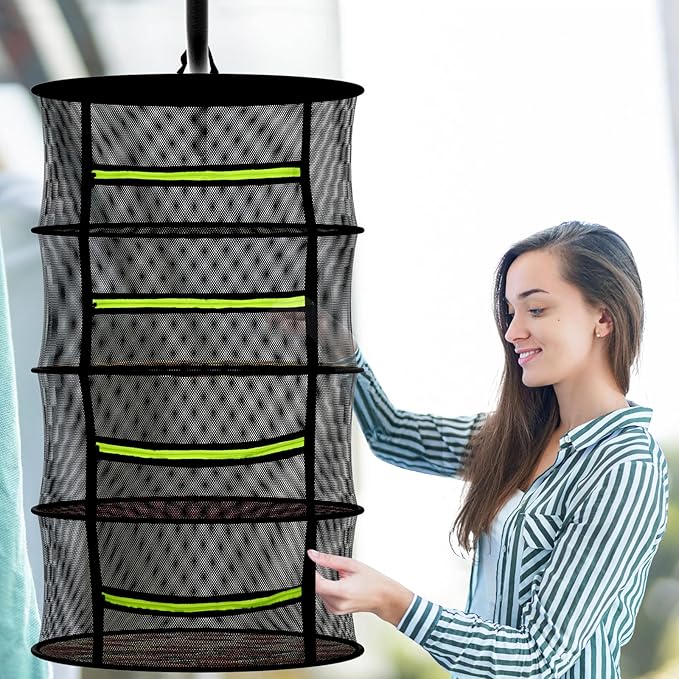 Herb Drying Rack with Mesh Design, Hanging Drying Rack with Green Zipper & Garden Pruning Shears – Versatile Plant Drying Solution (6 Layers) - Bloomnest