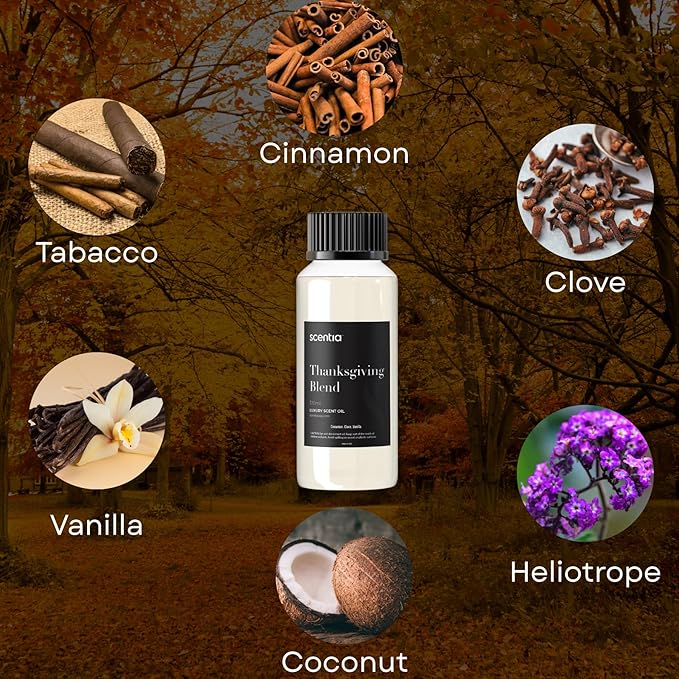 Scentia Thanksgiving Blend Essential Oil – 120ml Premium Holiday Diffuser Oil with Cinnamon, Clove, Vanilla & Coconut | Cozy Fall Aromatherapy for Home, Candles, Soaps & Gifts Scentia