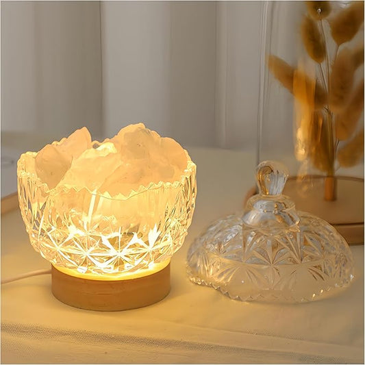 Himalayan Salt Lamp Night Light, Aromatic Diffuser Stone with Wood Base & Lid, LED USB Salt Lamp for Office, Bedroom, Bathroom, Gift for Relaxation & Sleep(White) - Bloomnest
