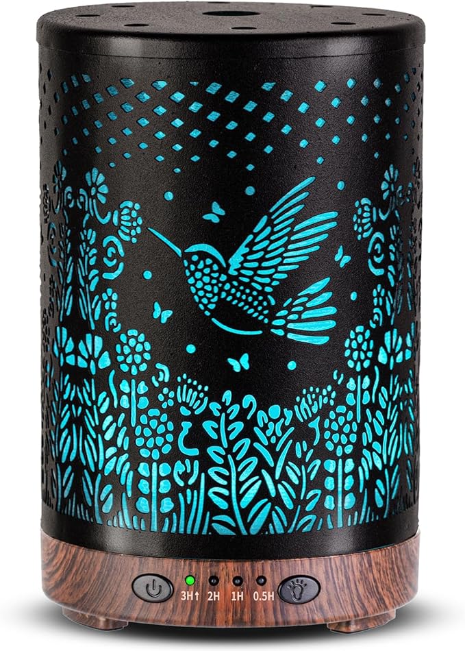Essential Oil Diffuser 120ML Metal Aromatherapy Diffuser with Timer, Cool Mist Humidifier with Auto Shut-Off & 7 Color Lights for Home Office Spa (Bird) - Bloomnest