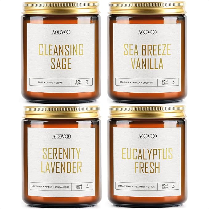 AOOVOO Scented Candles - 4PC Candle Set, 36 oz Soy Candles, Soy Candle for Home Scented, Lavender/Vanilla/Eucalyptus/Sage - Bloomnest