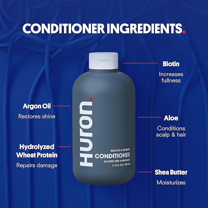Huron Hair Duo | Nourishing Shampoo & Conditioner Set for Men | Cleanse, Strengthen & Hydrate | Sulfate-Free, Paraben-Free, Vegan | Designed for Daily Use on All Hair Types (2 Pack) - Bloomnest