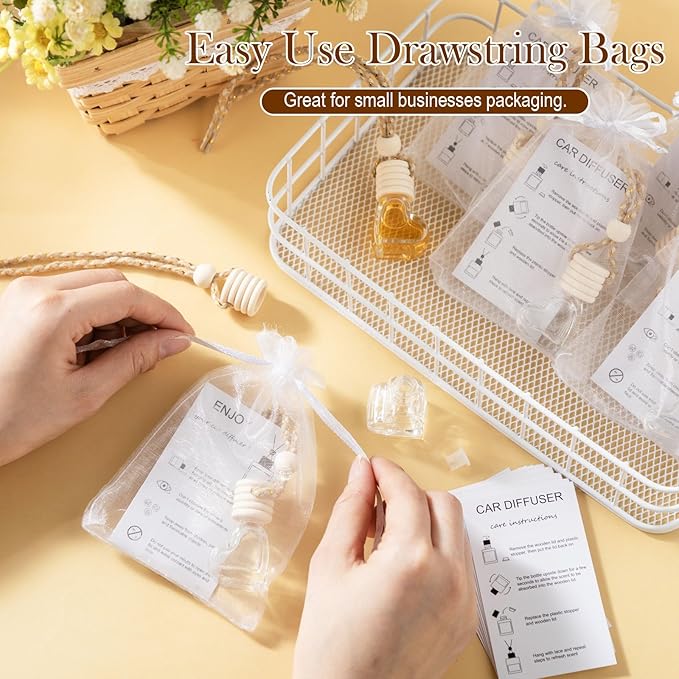 Boao 25 Sets Hanging Car Air Freshener Diffuser Bottles Empty Bulk with Car Diffuser Instruction Cards Organza Bags Glass Refillable Essential Oil Fragrance Aromatherapy Pendant (Heart,Clear) - Bloomnest