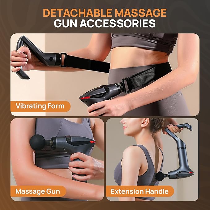 Massage Gun Deep Tissue with Muscle Massager Belt for Relaxation with Extended Handle 3-In-1 Back Massager for Pain Relief, 12 Speed Levels & 4 Replaceable Heads for Athletes, Gym Recovery and Seniors - Bloomnest