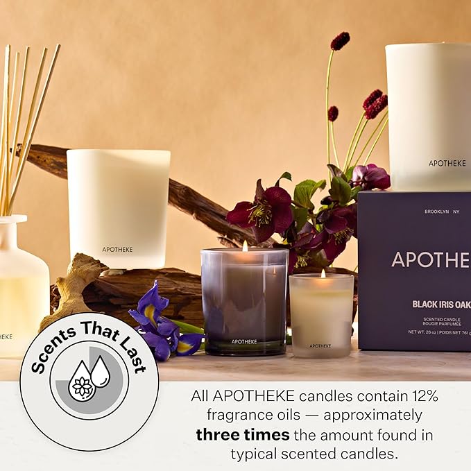 Apotheke 3-Wick Scented Candles for Home, Black Iris Oak - 26 oz Soy Wax Aromatherapy Jar Candle Gift for Women & Men with Perfume-Grade Essential Oils - Black Pepper, Cinnamon, Musk & Violet - Bloomnest