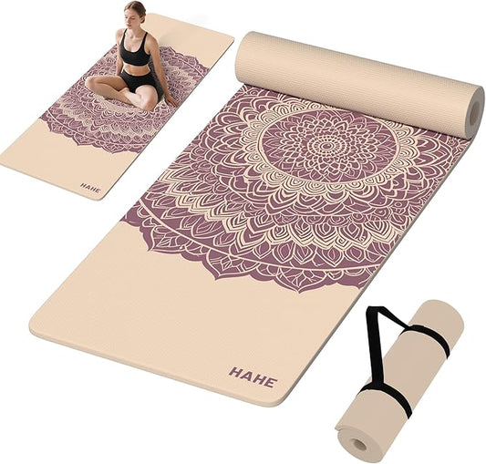 HAHE Yoga Mat Thick (8MM,1/3"), Eco-Friendly POE Non Slip Yoga Mat, High Rebound & Shock Absorption, Anti-Tear & Sweat-Resistant for Yoga, Fitness, Home, Workouts, Large Pilates Mats 72"x24" with Carrying Strap - Bloomnest
