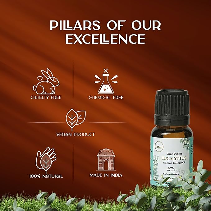 My Ace Eucalyptus Essential Oil – 100% Pure & Natural, Steam-Distilled, Undiluted Oil for Diffuser, Aromatherapy, Massage, Candle & Soap Making – Amber Glass Bottle – 0.33 fl oz MyAce