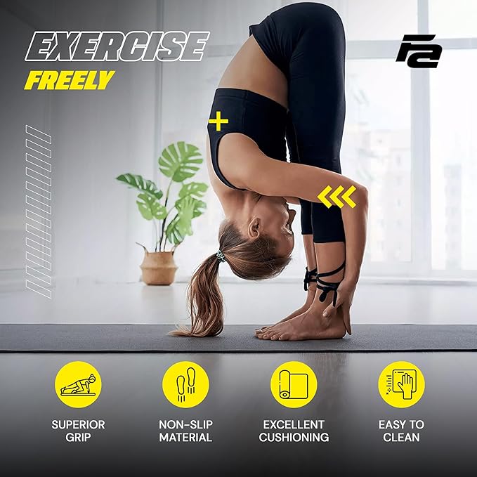Fit Active Sports Large Exercise Mat 6' x 4' x 8mm Non-Slip Extra Wide Workout Mat for Home Gym, Cardio, Yoga, Floor Fitness, MMA, Plyo, and Jump Rope | Shoe Friendly Black - Bloomnest