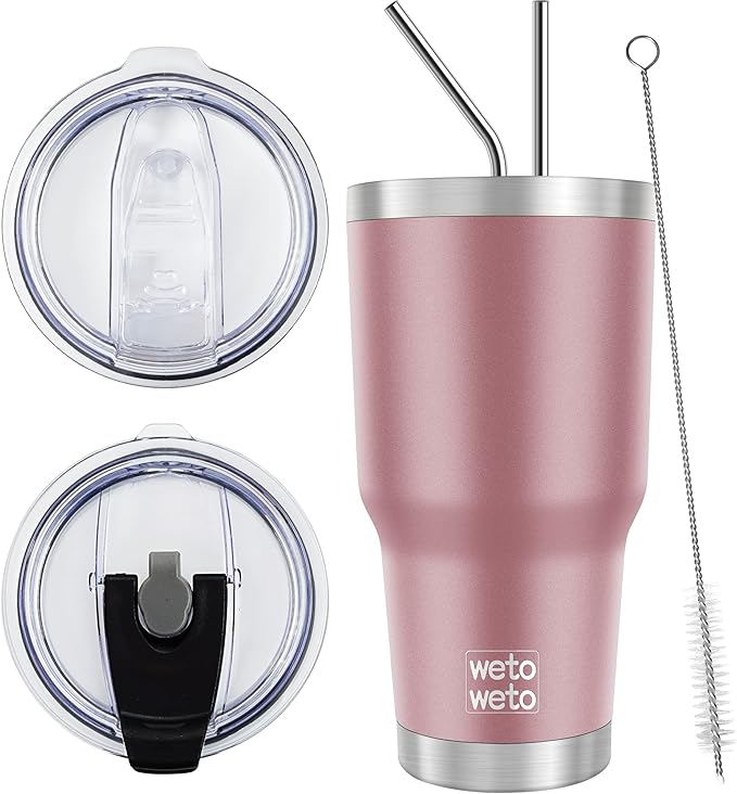 WETOWETO 30 oz Tumbler Stainless Steel Vacuum Insulated Coffee Cup Double Wall Vacuum Coffee Cup Thermal Cups for Hot and Cold drinks, Suitable for Beach, Travel (Rose Gold, 1 Pack)