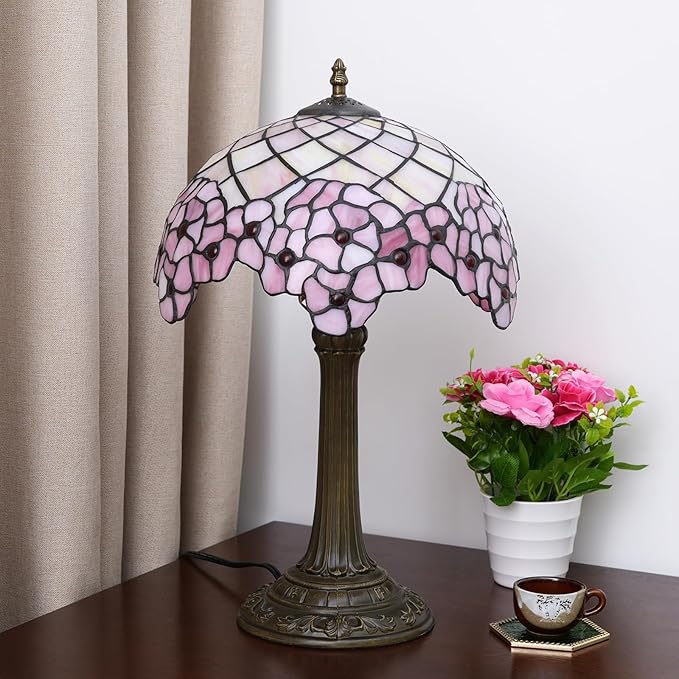 Tiffany Lamp Bedside Table Lamp-Nightstand,Stained Glass Lamp for Bedroom Dorm Living Kitchen, Aesthetic Cute Home Decor Gift, Cherry Blossom - Bloomnest