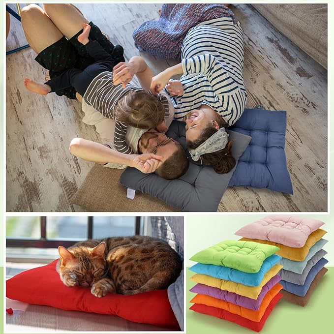 Geetery 12 Pcs Floor Pillows for Classroom Bulk Square Seating Cushions for Floor Chair School Kindergarten Reading Corner, 15.7'' Large Thick Meditation Cushions Yoga Nursery Daycare (Bright Color) - Bloomnest