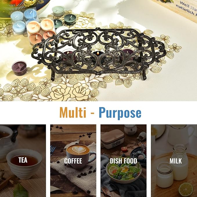 Sungmor Heavy Duty Cast Iron Teapot Dish Warmer Stable Holder for Tealight Stand | Tealight Warmer Decorative Stove for Villa Yard Balcony-Flower Shape - Bloomnest