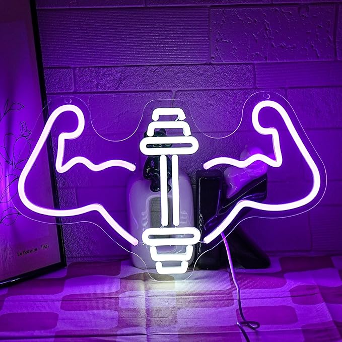 Dumbbell Neon Sign Muscle Neon Light GYM Neon Light Sign for Gymmer Room Body Building Fitness Club Gymnastic Wall Art Decoration Gift for Athlete Boyfriend - Bloomnest