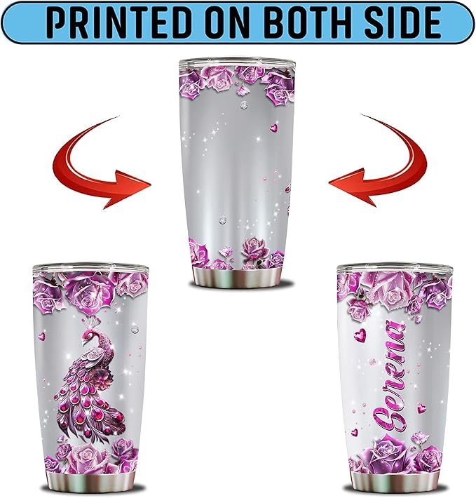 Personalized Peacock Gifts for Women, Insulated Stainless Steel 20oz Coffee Cup Mug Tumbler Water Bottle Thermos, Gift for Wife, Daughter, Christmas, Birthday, Mothers Day, Valentine - Bloomnest