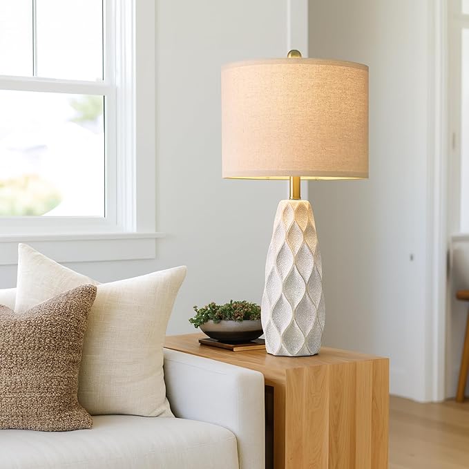 27.5" Ceramic Table Lamps for Living Room Bedroom Lamps Set of 2 Modern Boho Bedside Lamps Night Stands Farmhouse Vintage Large Nightstand Lamp Reading Light Home Office Dorm Desk Deco Gifts, White - Bloomnest