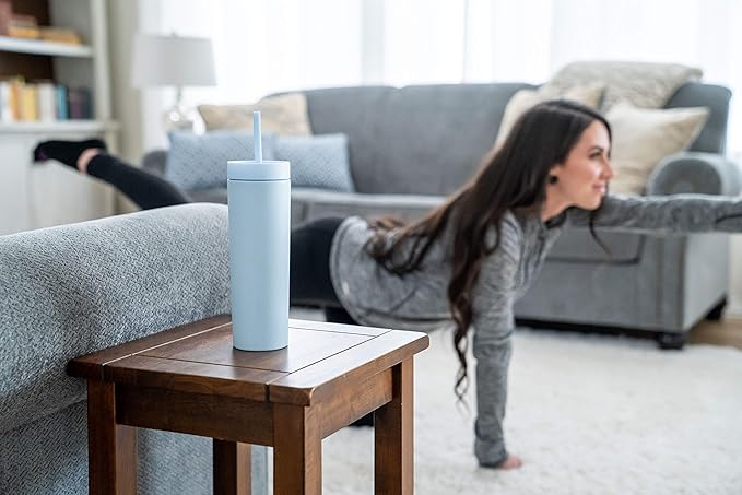 STRATA CUPS Periwinkle Skinny Tumblers with Lids and Straws (12 pack) - 16oz Double Wall Acrylic Tumbler, Tall Matte Skinny Tumblers, Bulk with Free Straw Cleaner, Reusable Cups - Bloomnest