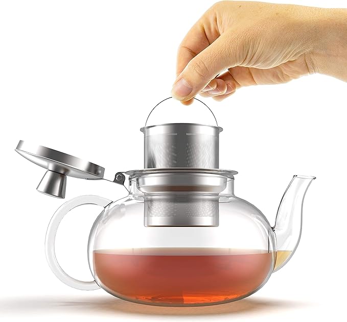 Glass Teapot Stovetop Compatible Kettle with Stainless Steel Removable Infuser, Loose Leaf Tea, Stovetop Safe Tea Pot and Strainer (27 Ounce) - Bloomnest