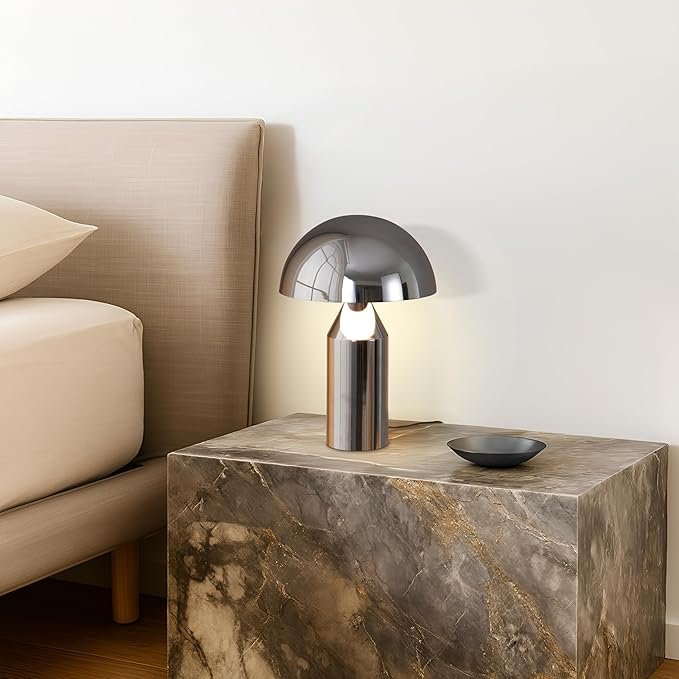 Brightech Venus 14" Globe Table Lamp – Modern Mid-Century Lamp with Golden Metal Shade – Nightstand, Bedside, Desk & Accent Table Lighting for Bedroom, Living Room & Office Décor - Chrome/Silver - Bloomnest