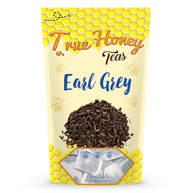 True Honey Earl Grey Tea Bags - Honey Crystals Blended in Every Sachet - Positive Immune Support - All Natural Organic Herbal Caffeinated Tea Bag 24 Count - Bloomnest