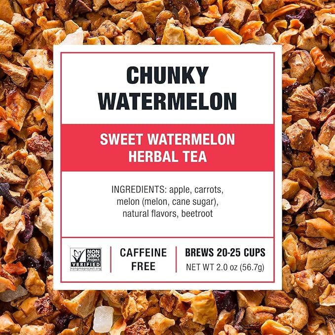 Tiesta Tea - Chunky Watermelon, Loose Leaf, Sweet Watermelon Herbal Tea, Premium Non-Caffeinated Blend, Make Hot or Iced, Brews Up to 25 Cups, 2 Ounce Resealable Pouch - Bloomnest