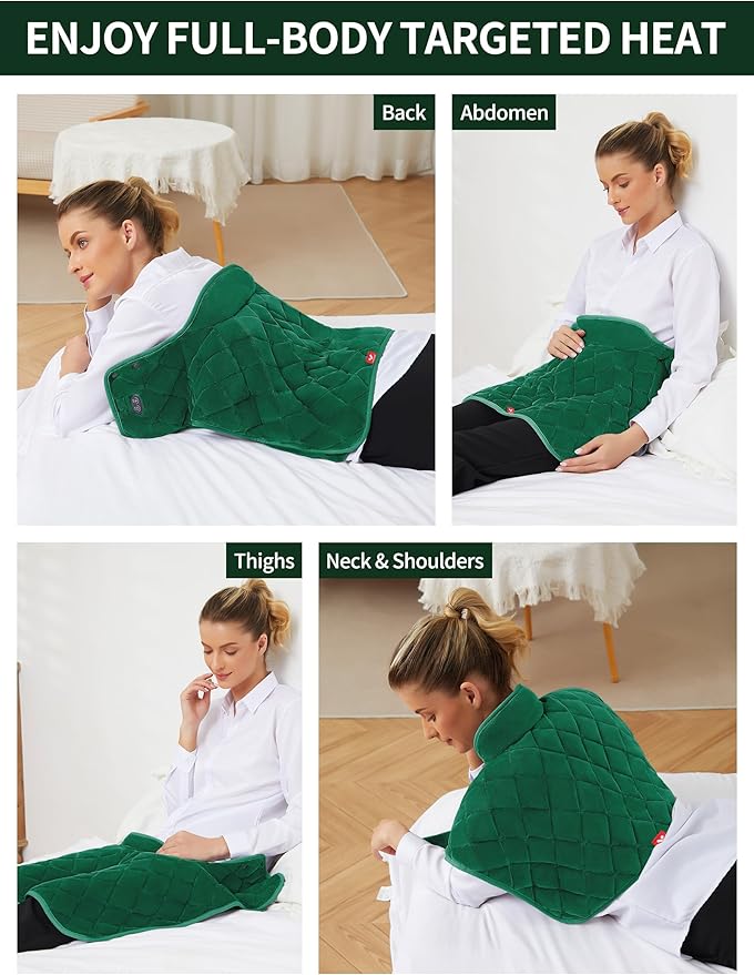 Vofuoti Heating Pad for Neck and Shoulders, Portable Cordless Heating Pad with Massager and Battery, Weighted Electric Heated Neck Shoulder Wrap, 16'' x 22'', 2.2lbs - Bloomnest
