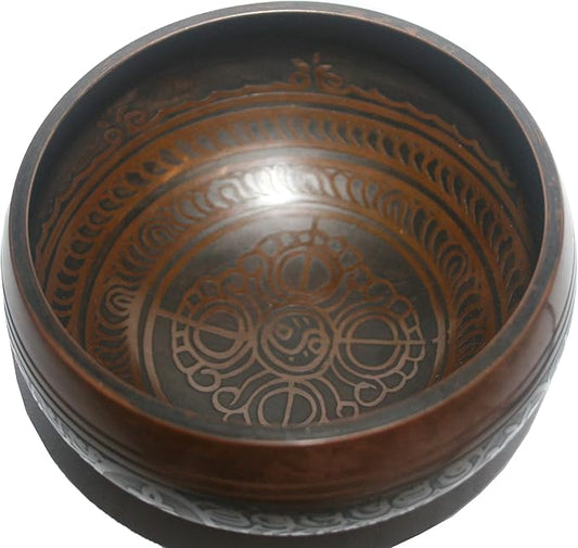 5115 SB 'G' Note Throat Chakra Antique Tibetan Auspicious Symbol Bowl Set ~ Nepal - Bloomnest