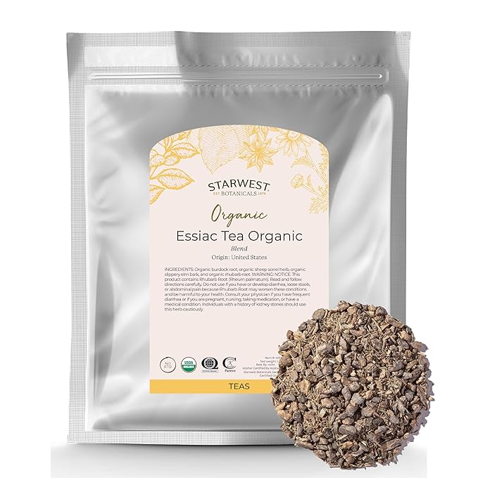 Starwest Botanicals Essiac Tea Organic - Caffeine Free Herbal Blend, Loose Leaf Burdock Root, Slippery Elm Bark, Sheep Sorrel, & Rhubarb, Certified Kosher, Non-GMO - Bulk 1 lb Bag - Bloomnest