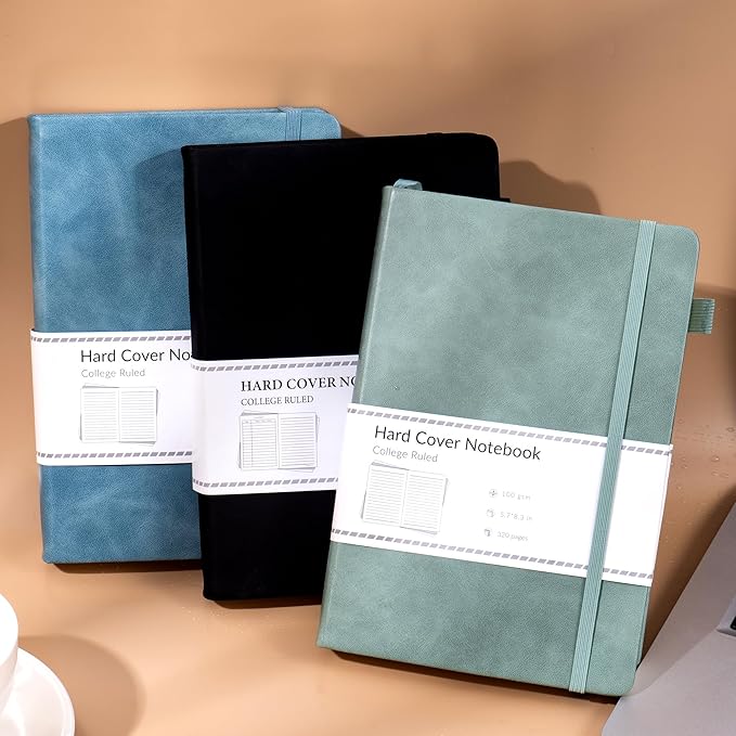 CAGIE 3 Pack Journals Notebooks for Women Men Thick Lined Journaling Notebooks A5 Leather Journals for Writing Hardcover Journal Supplies Diary, Green& Black& Blue - Bloomnest