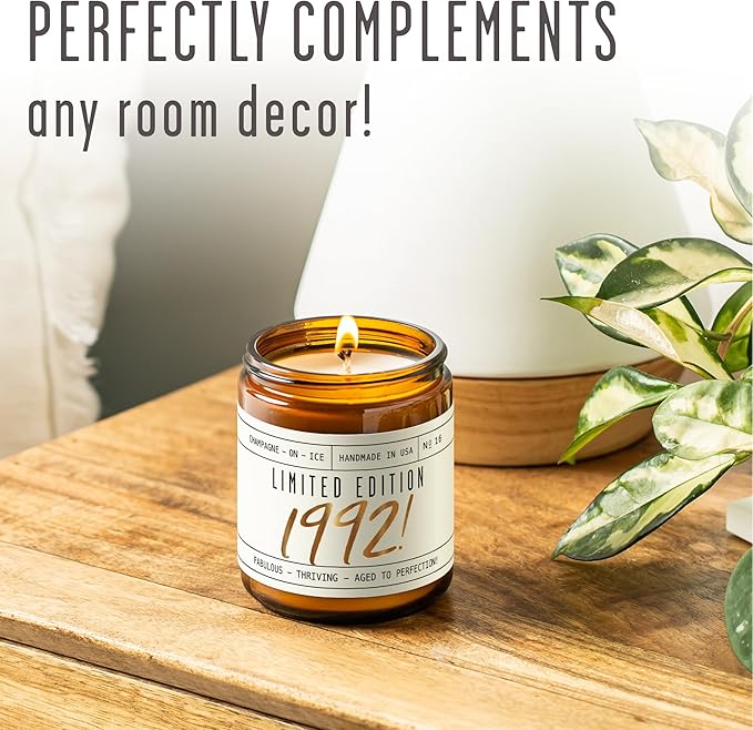 33rd Birthday Gifts for Women - 'Limited Edition 1992' Soy Candle, w/Champagne on Ice I 33 Birthday Gifts for Women I 33rd Gift for Her Ideas I 9oz Reusable Jar, 50Hr Burn, Made in USA - Bloomnest