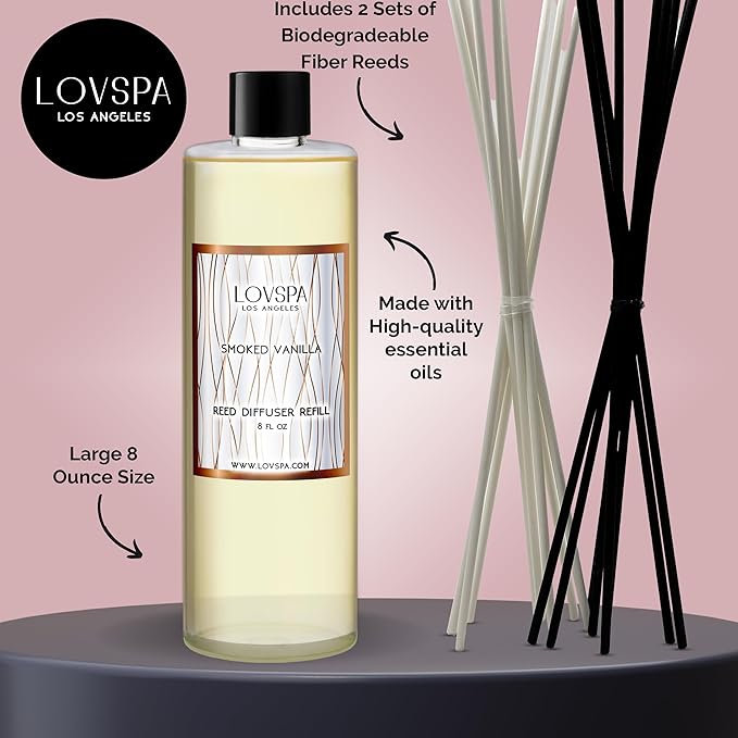 LOVSPA Smoked Vanilla Diffuser Oil - Essential Oils for Diffuser Refill & Air Freshener Room Spray - Long-Lasting & Natural Home Fragrance, Scented Oil for Diffusers, USA Made, 8 oz - Bloomnest