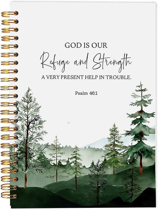 Christian Notebook Journal, Bible Journal Notebooks for Note Taking, Bible Journaling Notebook, Prayer Journal, Christian Gifts, God is Our Refuge and Strength Spiral Notebook 5.5x8.3 - Bloomnest