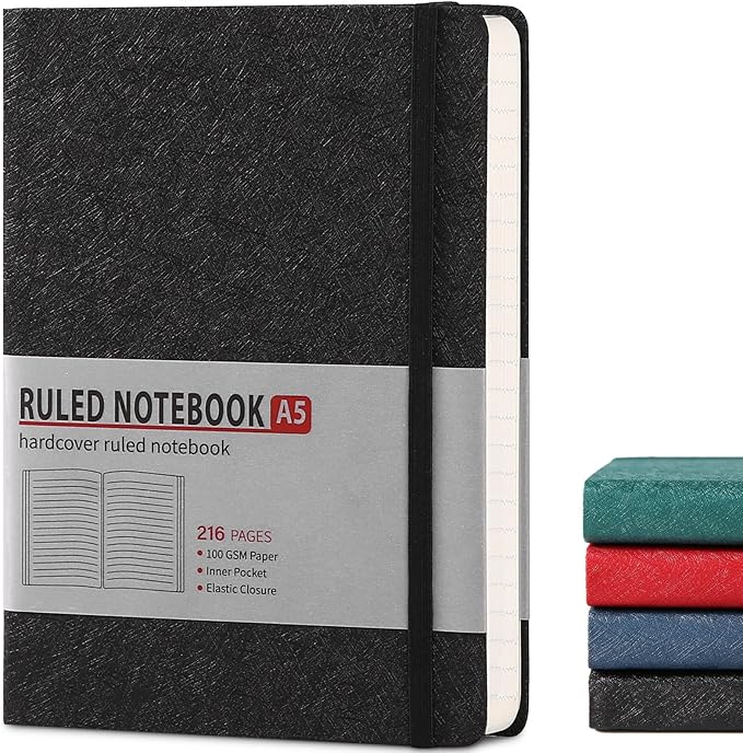 Lined Journal Notebook for Women Men 216 Pages A5 Hardcover Journals for Writing Daily Journaling Notebook for Work, School, Note Taking, Business, Travel Black - Bloomnest