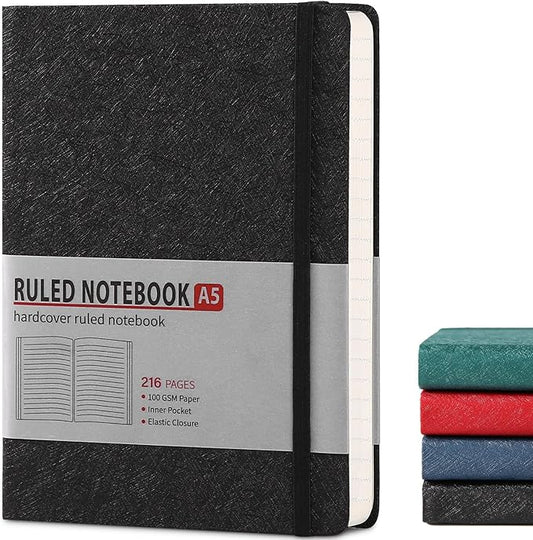 Lined Journal Notebook for Women Men 216 Pages A5 Hardcover Journals for Writing Daily Journaling Notebook for Work, School, Note Taking, Business, Travel Black - Bloomnest