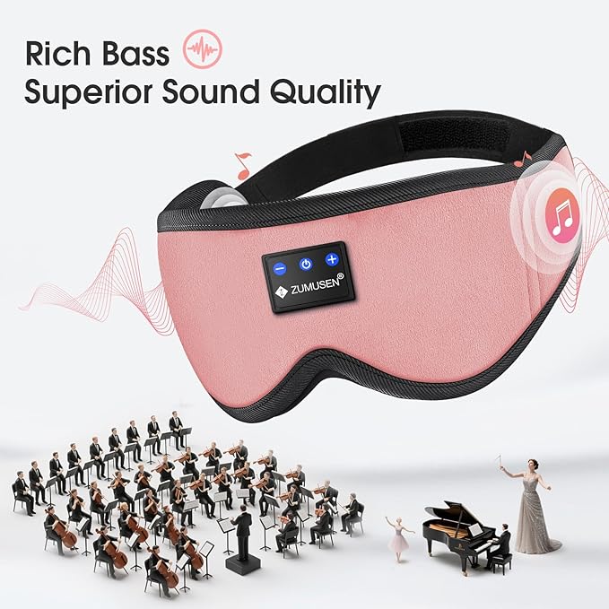 ZUMUSEN Bluetooth Sleep Headphones, 3D Wireless Music Eye Mask with Ultra-Thin Stereo Speakers, Adjustable Sleep Mask for Side Sleepers, Perfect for Travel, Meditation, Relaxation - Bloomnest