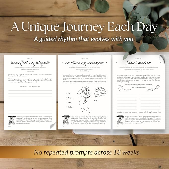 Guided Journal for Women Gift Set | 13-Week Self-Reflection & Mindfulness Practice for Self-Care, Gratitude & Personal Growth | Daily Prompts & Exercises | Brass Pen | A5 Vegan Leather | Elegant Gift Box | Her Vibe SimplyZen