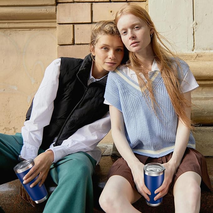 20 oz Tumbler with Lid Stainless Steel Insulated Tumblers Bulk Double Wall Vacuum Cups Powder Coated Travel Mug Keep Drinks Cold and Hot, Blue, 4 Pack