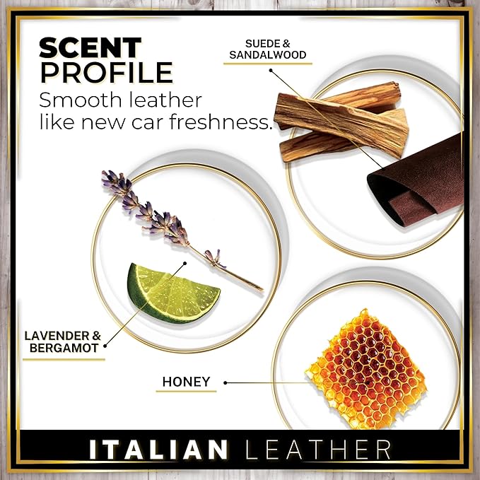 Urban Naturals Car Air Freshener Diffuser 1 Pack - Italian Leather Scent, 45+ Days Long Lasting Fragrance, Made in USA, Glass & Wood, Hanging Design + Vent Cip, Easy to Use - Bloomnest