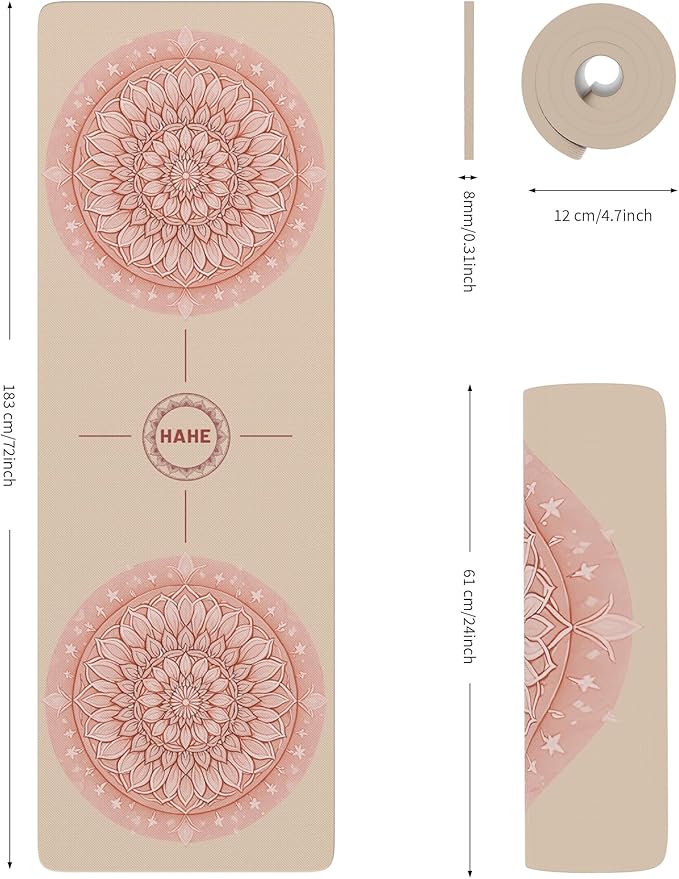 HAHE Yoga Mat Thick (8MM,1/3"), Eco-Friendly POE Non Slip Yoga Mat, High Rebound & Shock Absorption, Anti-Tear & Sweat-Resistant for Yoga, Fitness, Home, Workouts, Large Pilates Mats 72"x24" with Carrying Strap - Bloomnest